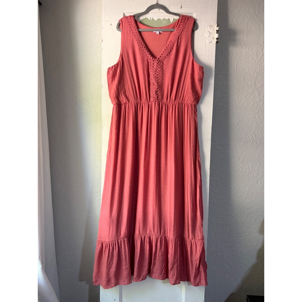 Luxology Coral Pink Crochet Lace Trim Tiered Maxi Dress XL Y9450114
